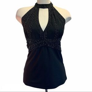 Faust black beaded evening halter top Sz L
